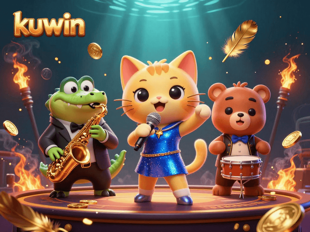 Kuwin players enjoy vibrant games featuring a musical cat, crocodile, and bear with exciting casino elements.