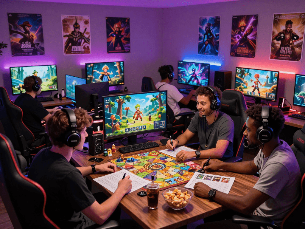 Gamers participating in ai roleplay session with immersive technology and engaging atmosphere.