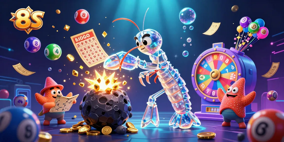 Experience thrilling wins with 8 S in this vibrant lottery-themed galactic illustration.