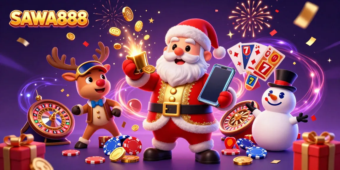 Experience the thrill of winning with SAWA888 as Santa, his reindeer, and a snowman bring festive casino fun to life.