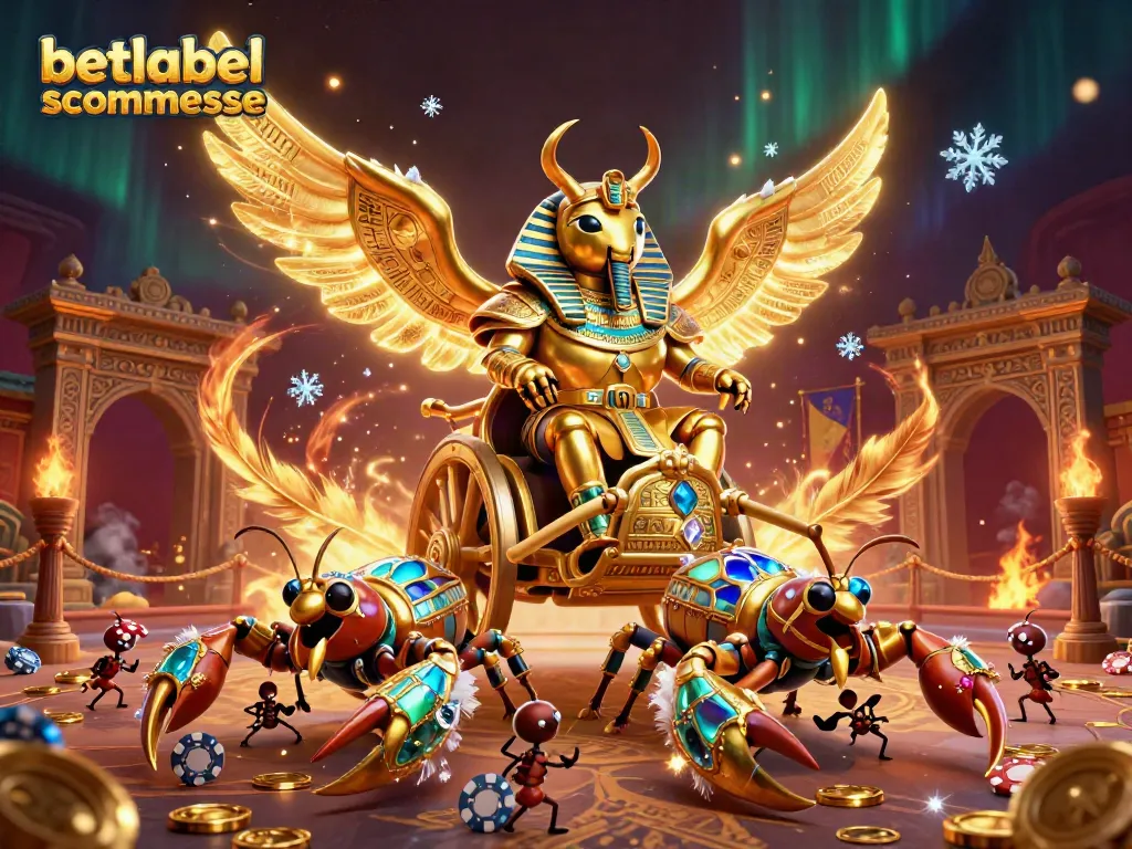 Experience the vibrant betlabel scommesse with golden beetles and scorpions amidst dynamic casino elements.