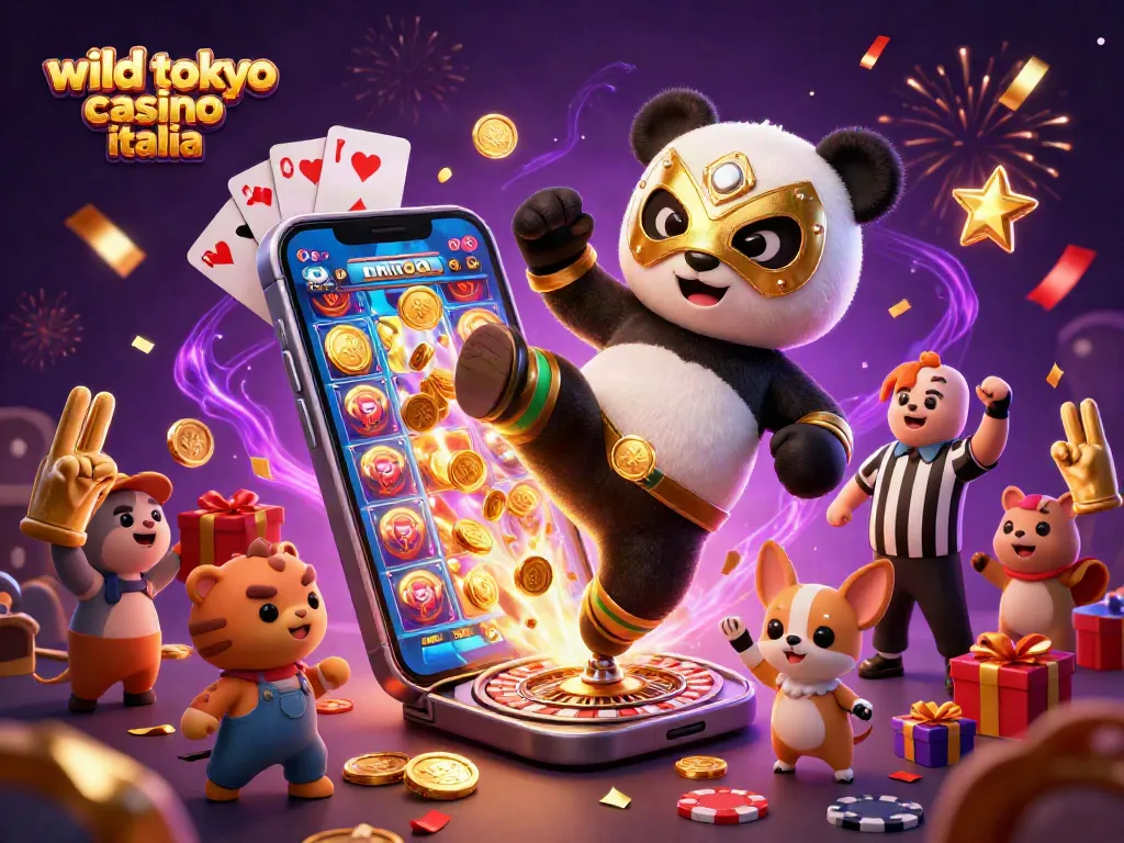 Experience the excitement at wild tokyo casino italia with animated characters celebrating in a lively casino environment.