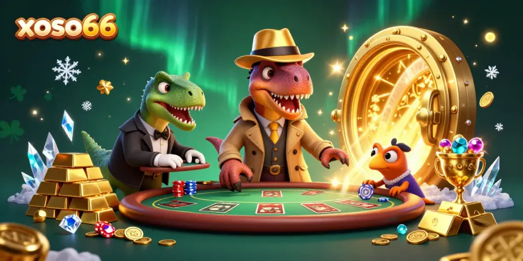 Enhance gameplay with xoso66 featuring a dinosaur-themed blackjack scene, vibrant and dynamic elements.