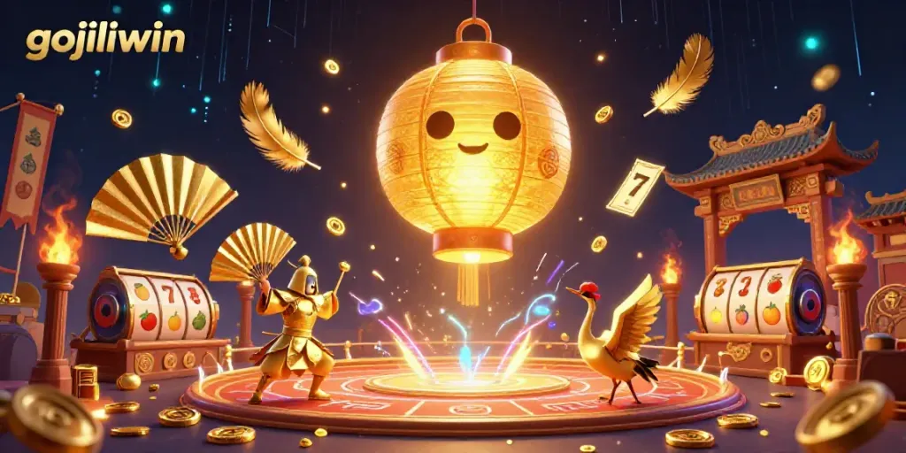 Experience exciting gameplay with gojiliwin in a vibrant casino scene featuring animated slot reels and lucky symbols.