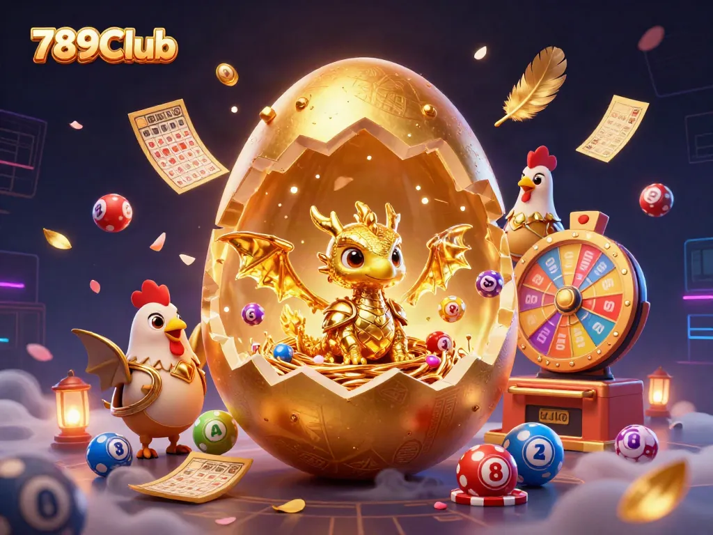 Watch the golden baby dragon and mother hen in armor celebrate wins at 789Club, surrounded by vibrant casino elements.