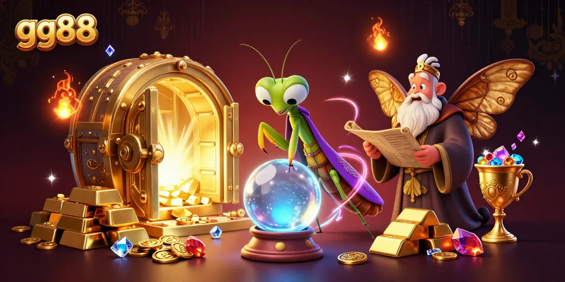 gg88 players winning big at an enchanting casino scene with vibrant treasures and mystical elements.
