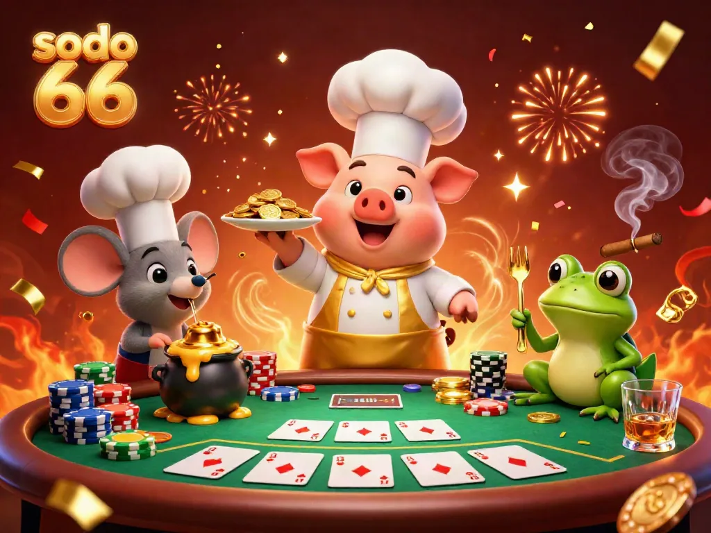 Experience the thrilling games at sodo 66 with vibrant casino elements and engaging character interactions.