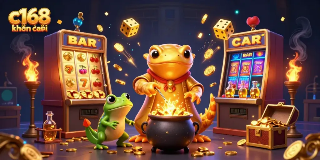 Experience thrilling action with C168 promotions and vibrant casino elements in 3D art.