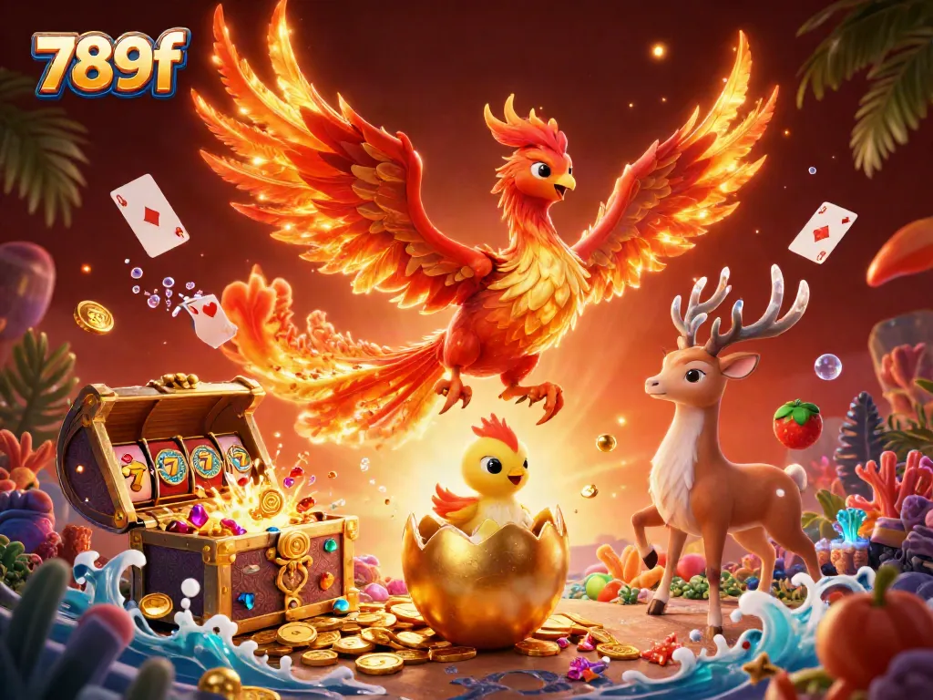 Experience the thrill of winning at 789f with a spectacular illustration featuring a phoenix and casino elements.
