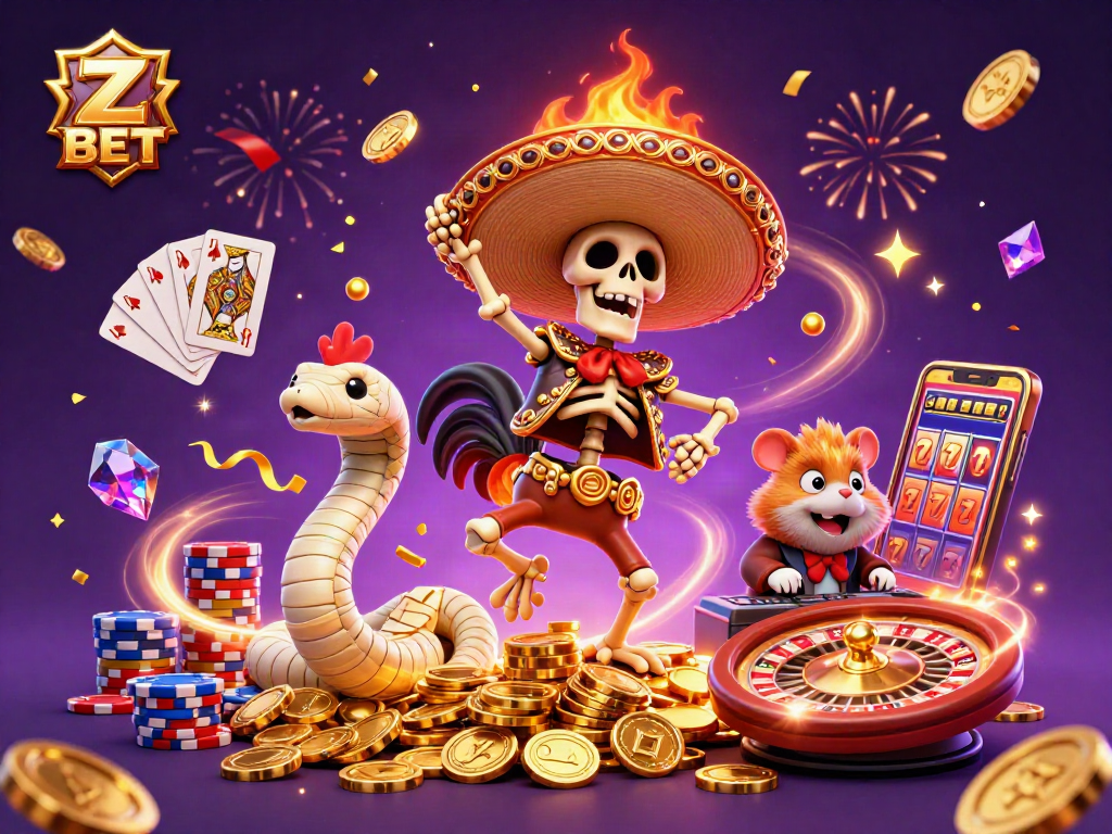 Join the fun with Z BET as the mariachi rooster, mummy snake, and zombie DJ celebrate with vibrant casino elements