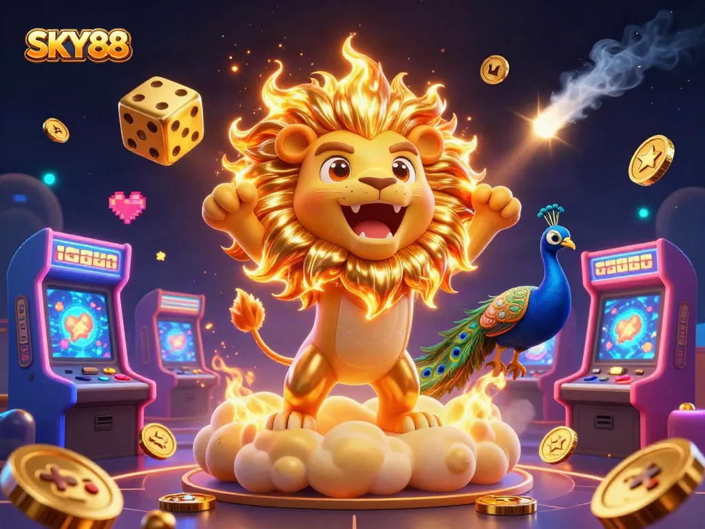 Experience thrilling gaming at SKY88 with vibrant casino elements and 3D animations.