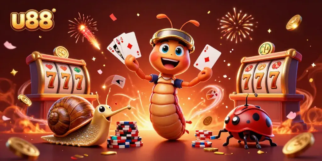 Experience exciting gameplay at u88 with a lively 3D dealer scene, vibrant casino elements, and engaging characters.