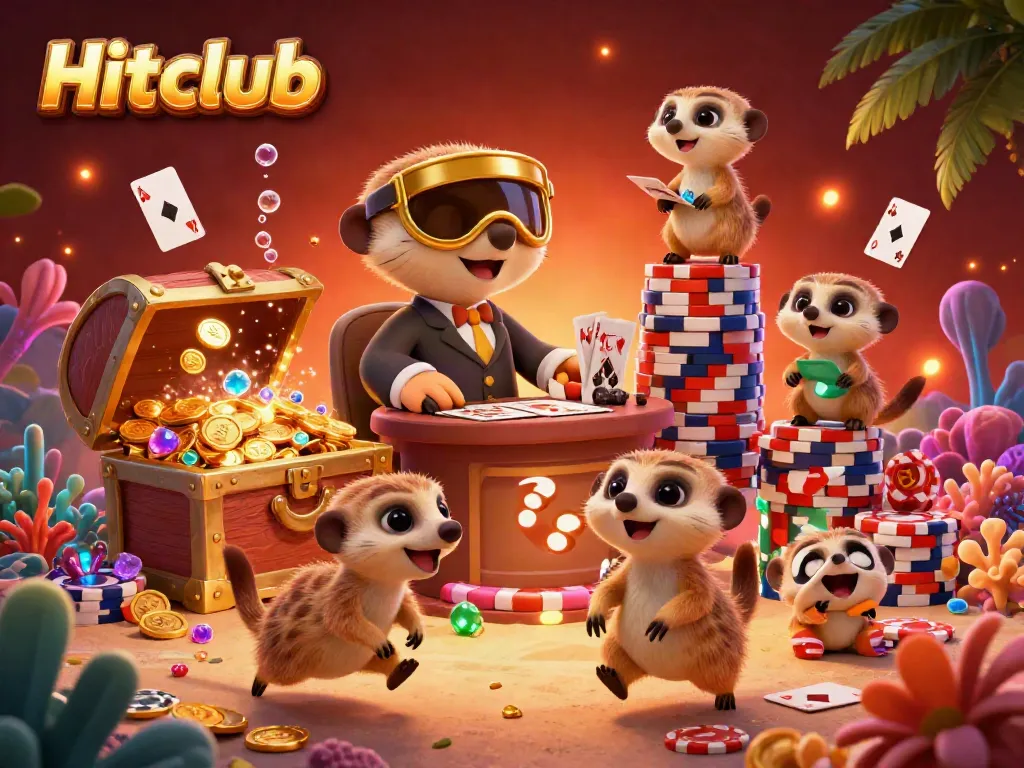 Hitclub casino scene with meerkats and vibrant underwater treasures in a rich 3D illustration.