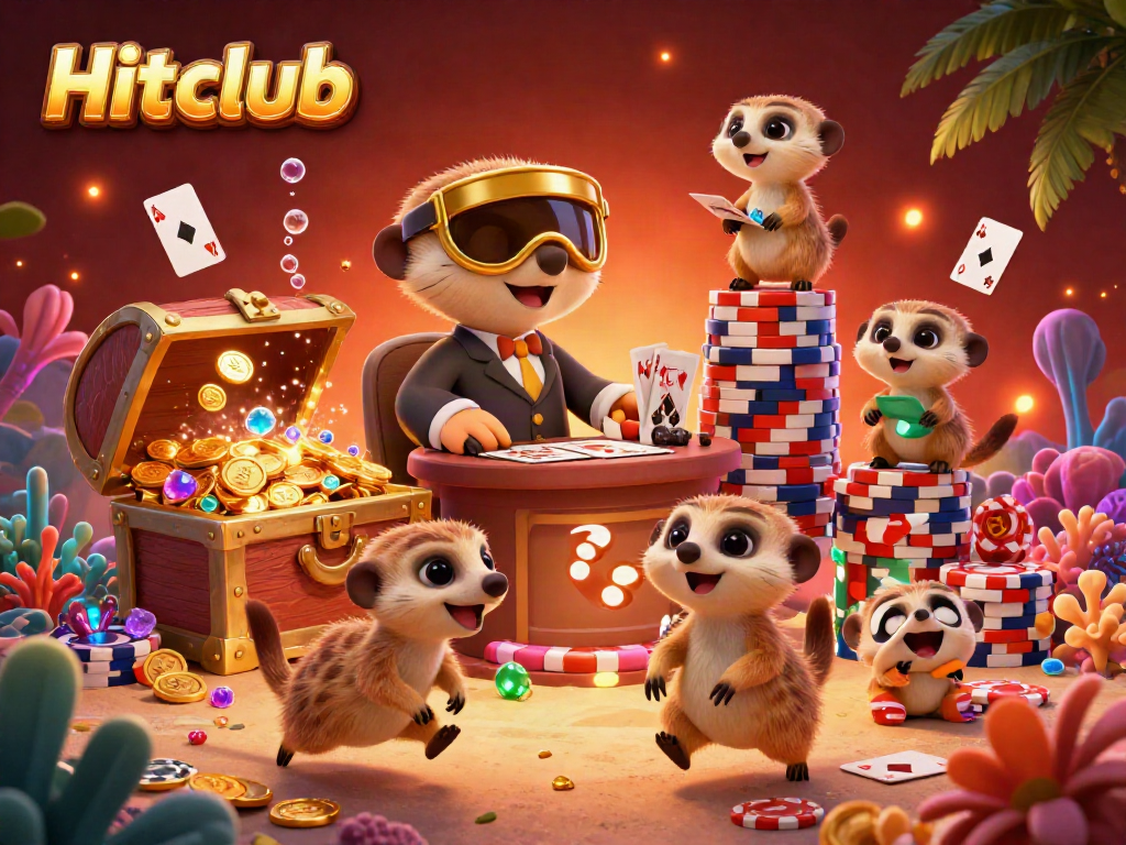 Hitclub casino scene with meerkats and vibrant underwater treasures in a rich 3D illustration.