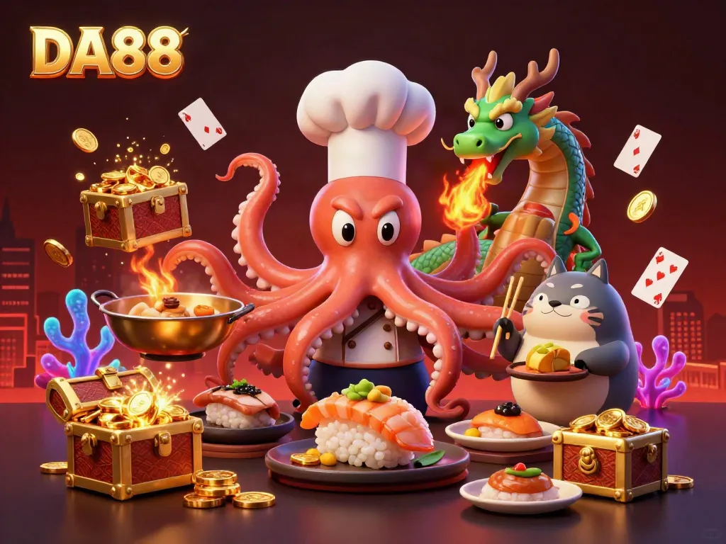 Experience thrilling gameplay at DA88 with this dynamic casino-themed illustration featuring vibrant characters and elements.