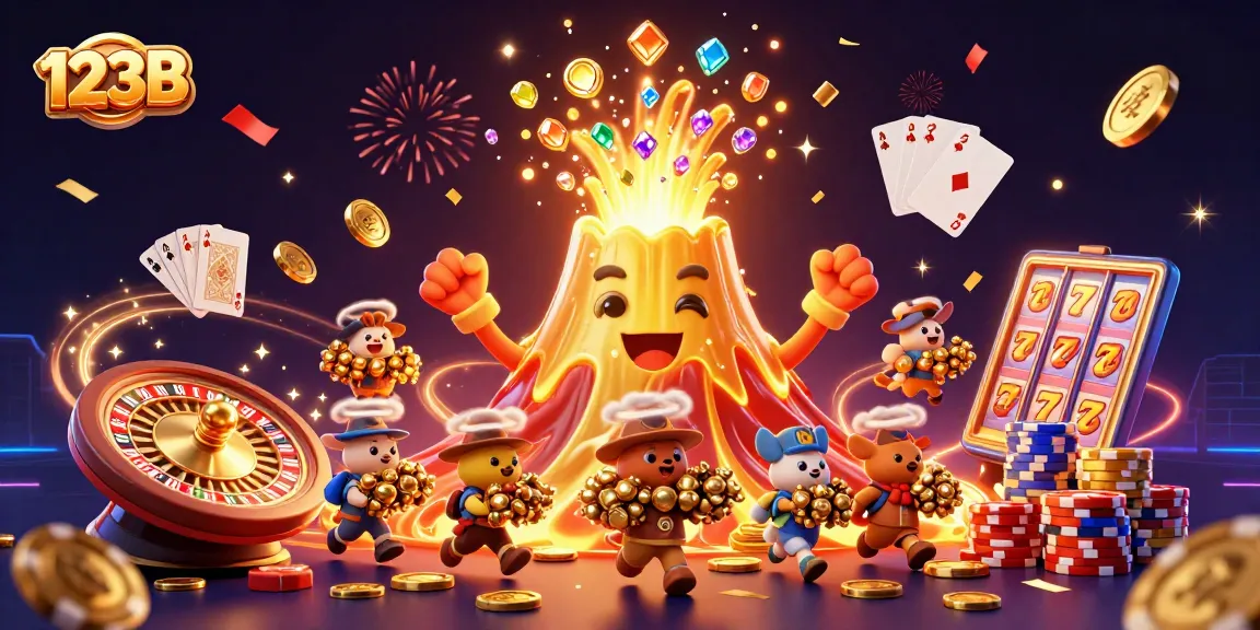 Spin the 3D volcano erupting coins and gems at 123B for spectacular wins!