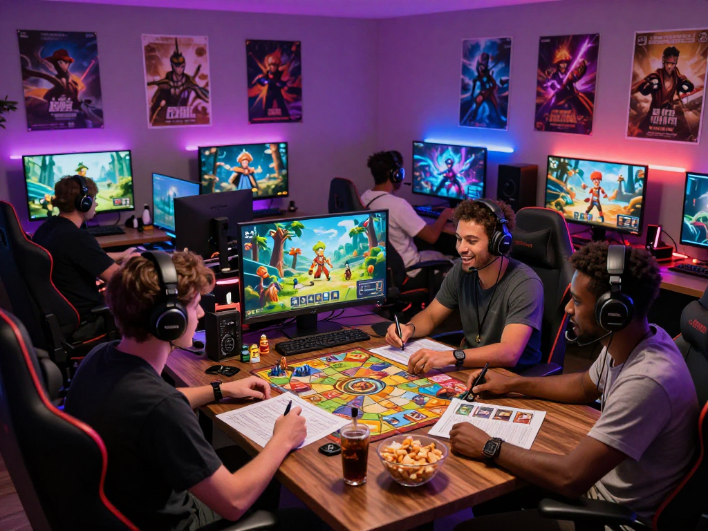 Gamers participating in ai roleplay session with immersive technology and engaging atmosphere.