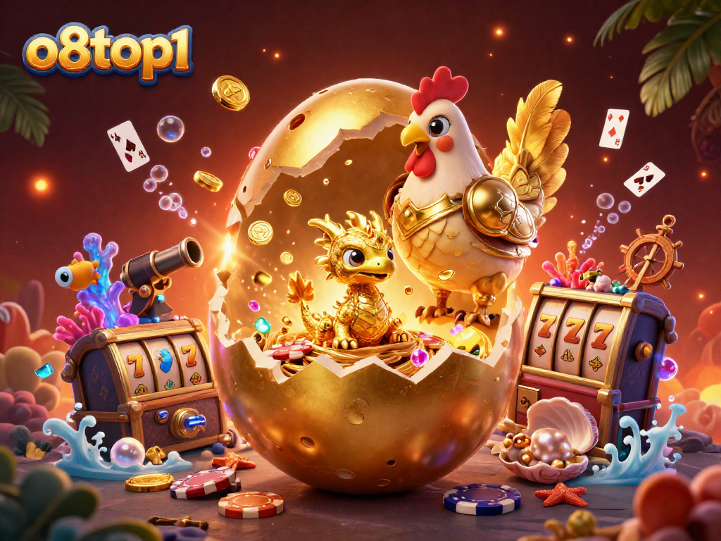 Experience the excitement of o8top1 with a golden dragon on poker chips amidst vibrant casino elements.