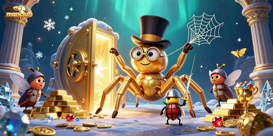 manclub showcases a vibrant casino scene with a golden tarantula weaving a web among treasure, exciting players.