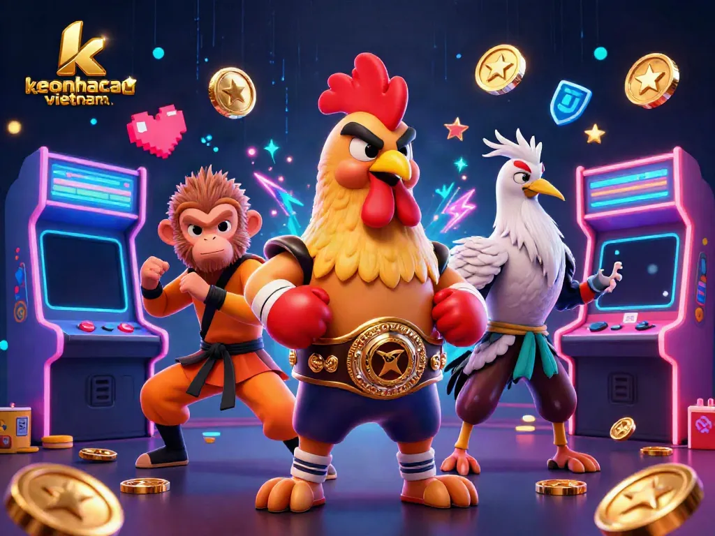 Engage with keonhacaivietnam’s vibrant casino-themed 3D illustration featuring dynamic characters and game elements.