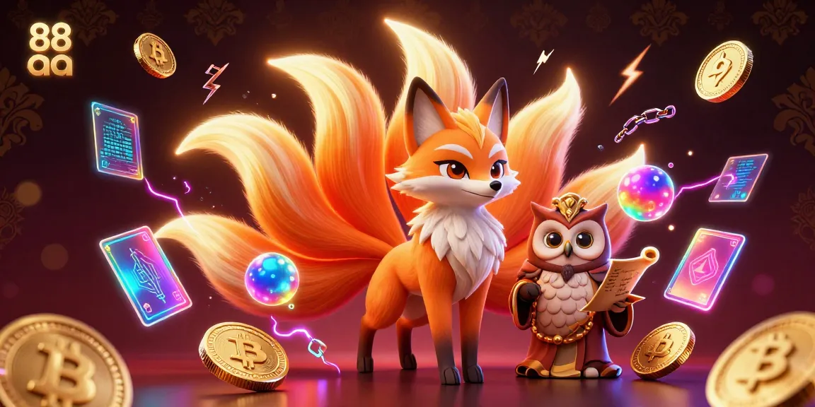 Engage with vibrant 88 aa gaming excitement depicted in a colorful 3D illustration featuring a mystical fox and owl.