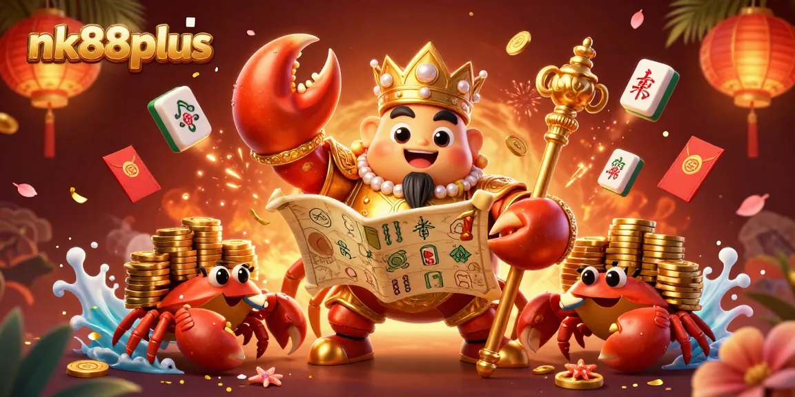 Engage in thrilling games at nk88plus with a ceremonial golden crab hosting a rich casino scene.