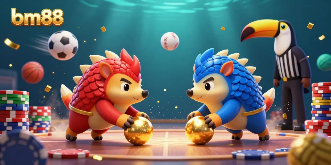 Experience high-energy gameplay featuring bm88 with rival pangolins battling through poker chips in a vibrant casino scene.