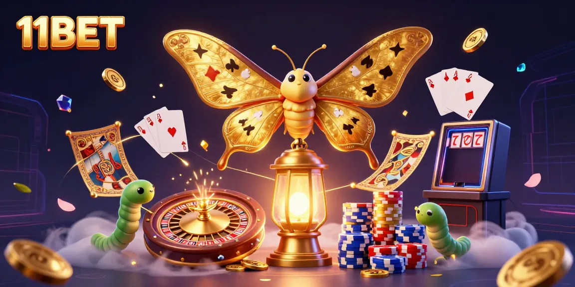 Engage in exciting gameplay at 11BET, featuring vibrant casino elements and captivating golden visuals.