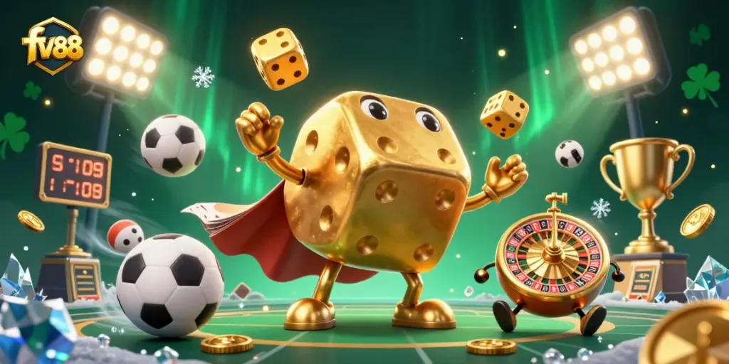Engage with fv88's thrilling casino experience featuring dynamic gaming visuals and energetic characters.