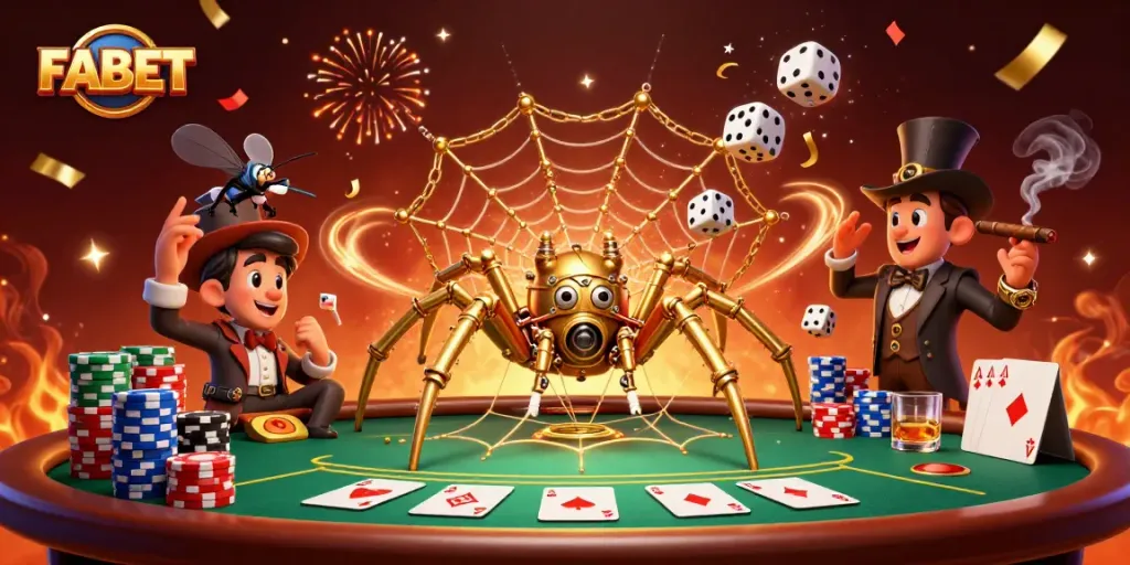 Catch winning dice in the stunning FABET casino scene illustrated with steampunk charm.