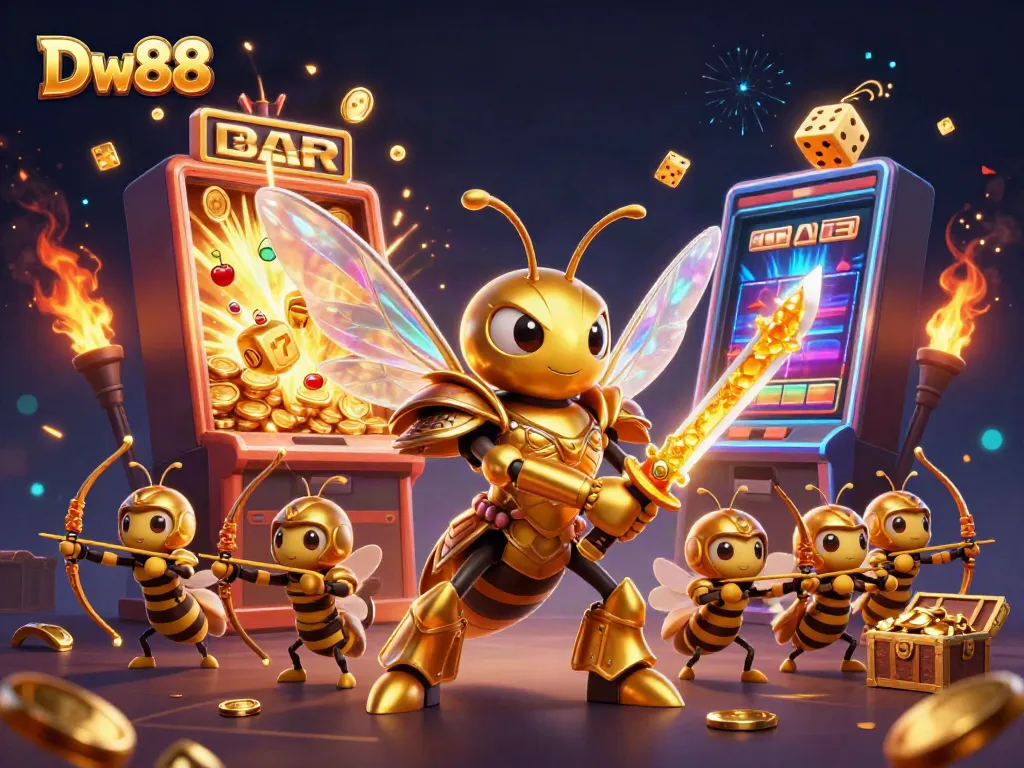 Experience the thrill of Dw88 with vibrant slot machines and dynamic characters in a colorful casino world.