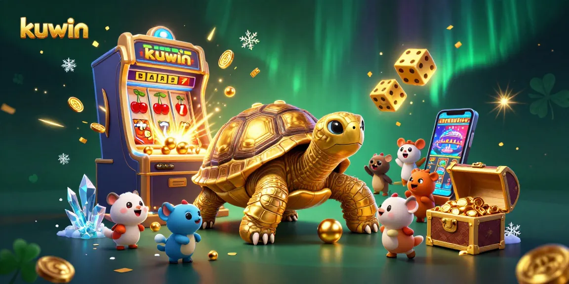 Kuwin's exciting new casino scene showcases thrilling slots, golden tortoise pinball, and animated jackpots.