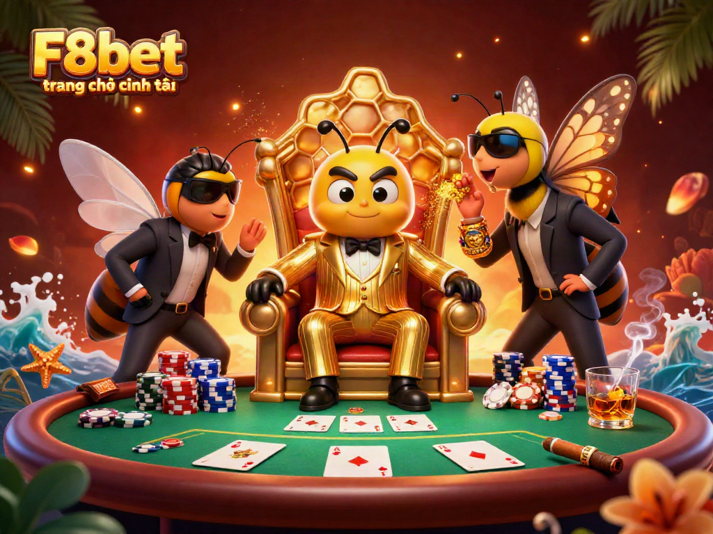 Experience F8bet trang chủ chính thức with our vibrant 3D illustration of a buzzing casino scene.