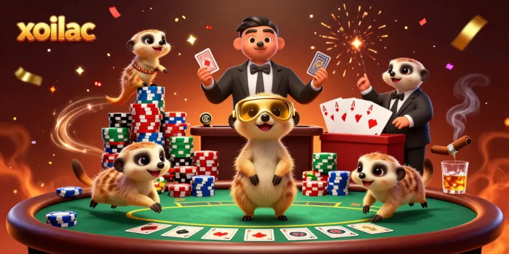 Experience the thrill of xoilac casino action with meerkats running a vibrant gambling operation.