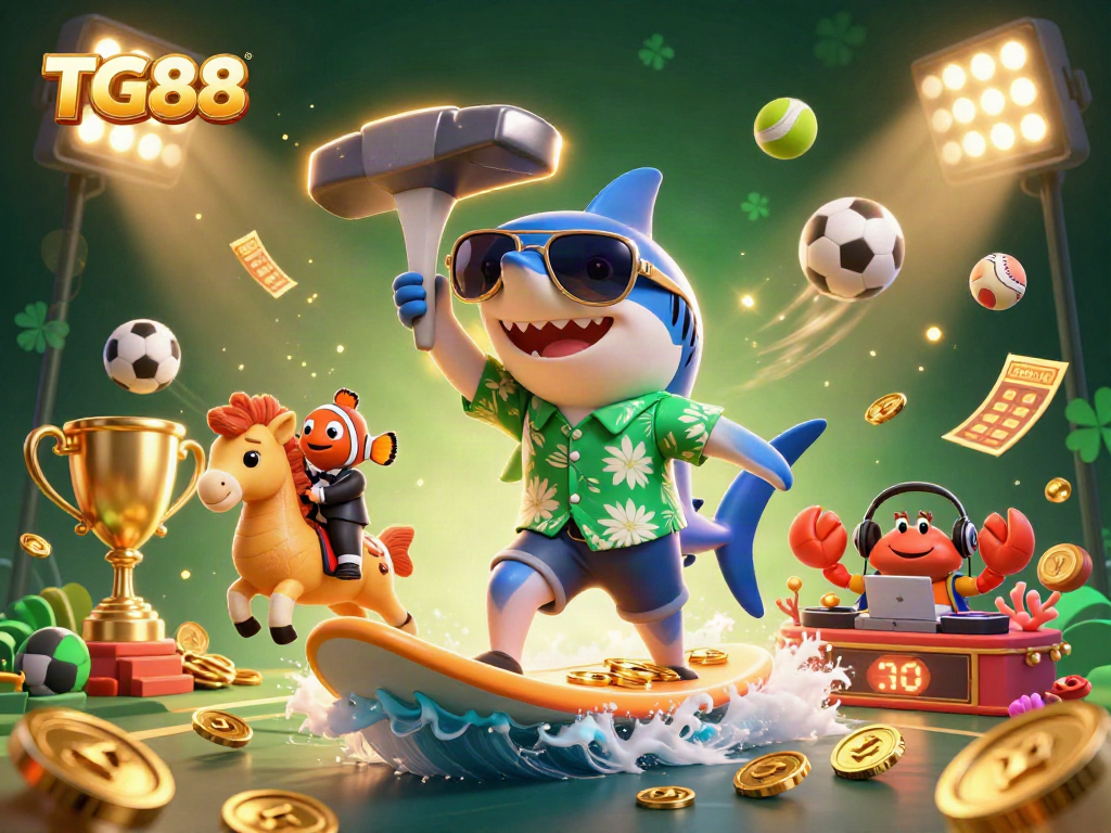 Experience the excitement of TG88 with a thrilling casino scene featuring dynamic characters and rich details.